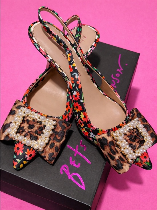 Betsey Johnson Shoes - Betsey Johnson Multicolor Floral & Leopard Pearl-Buckle Slingback Heels